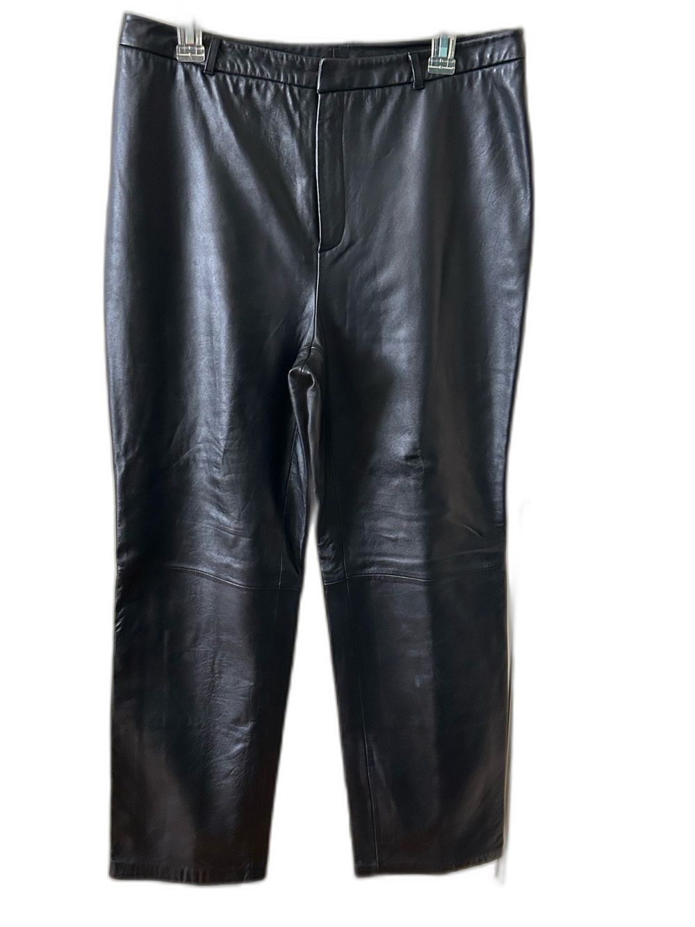 Black Leather Straight-Leg Pants - Size 14